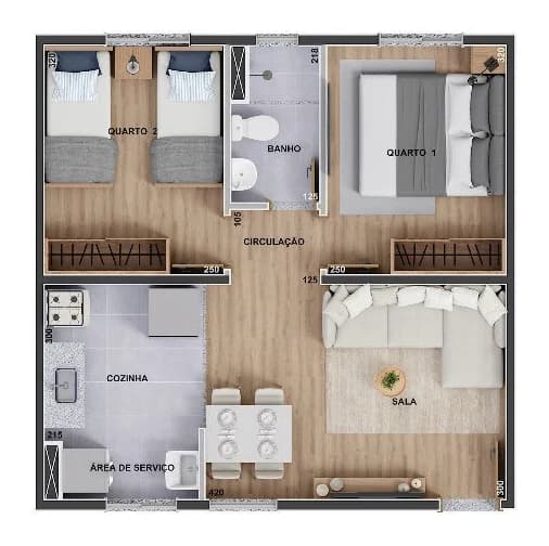 Planta do apartamento de 2 quartos